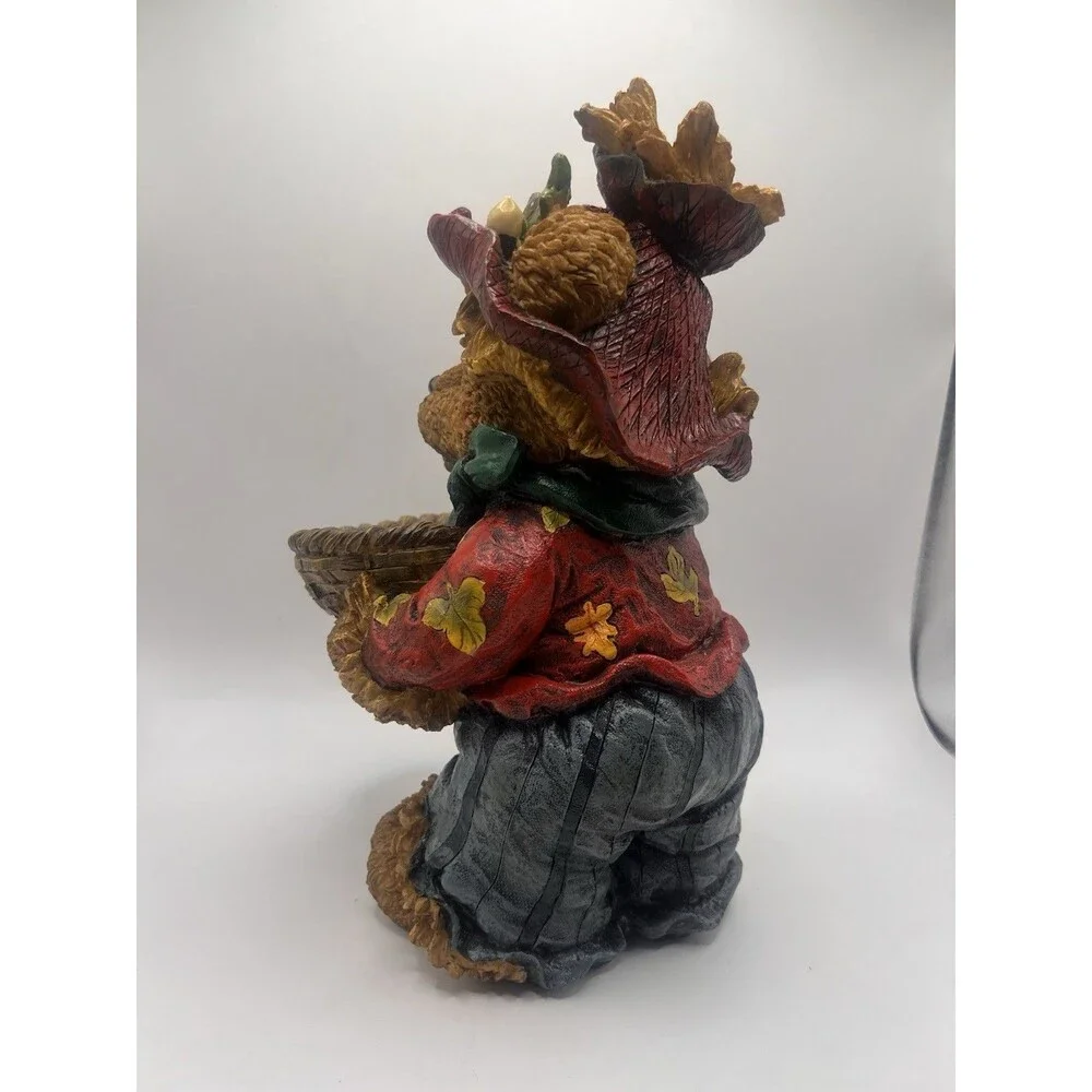 Vintage 2004 Fall Harvest Teddy Bear Figurine Basket Autumn Decor 12”